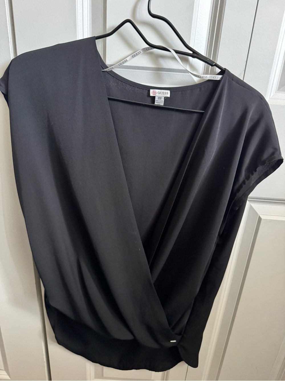 Guess Black Draped V-Neck Blouse